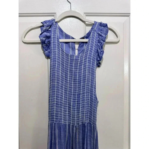 Free People Blue Striped Smocked Chambray Butterfly Maxi Dress XS - Picture 4 of 8